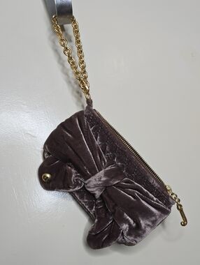 Juicy Couture Quilted Velvet Knot Clutch Bag in Taupe with Gold Chain Fall